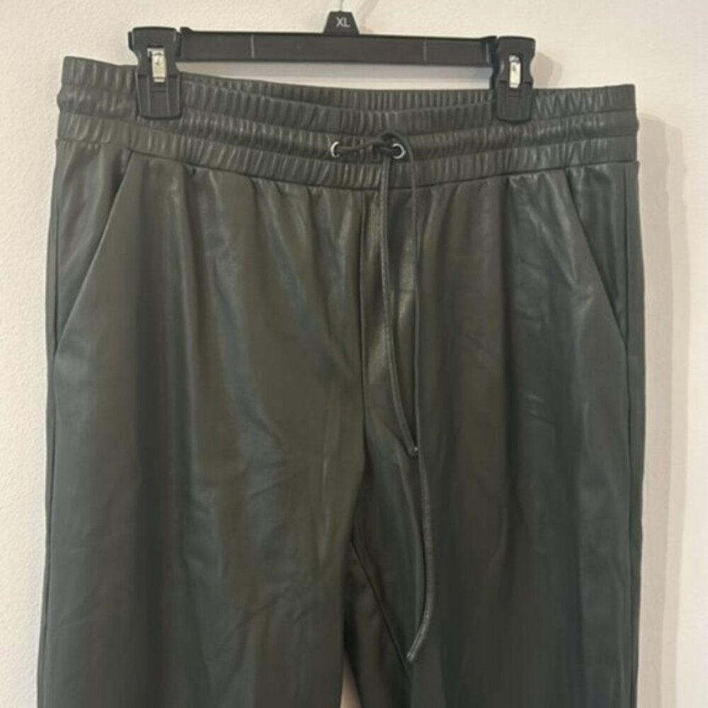 LOFT Dark Green Caper Slim Pull on Leather Pants Tie Waist - Picture 3 of 5